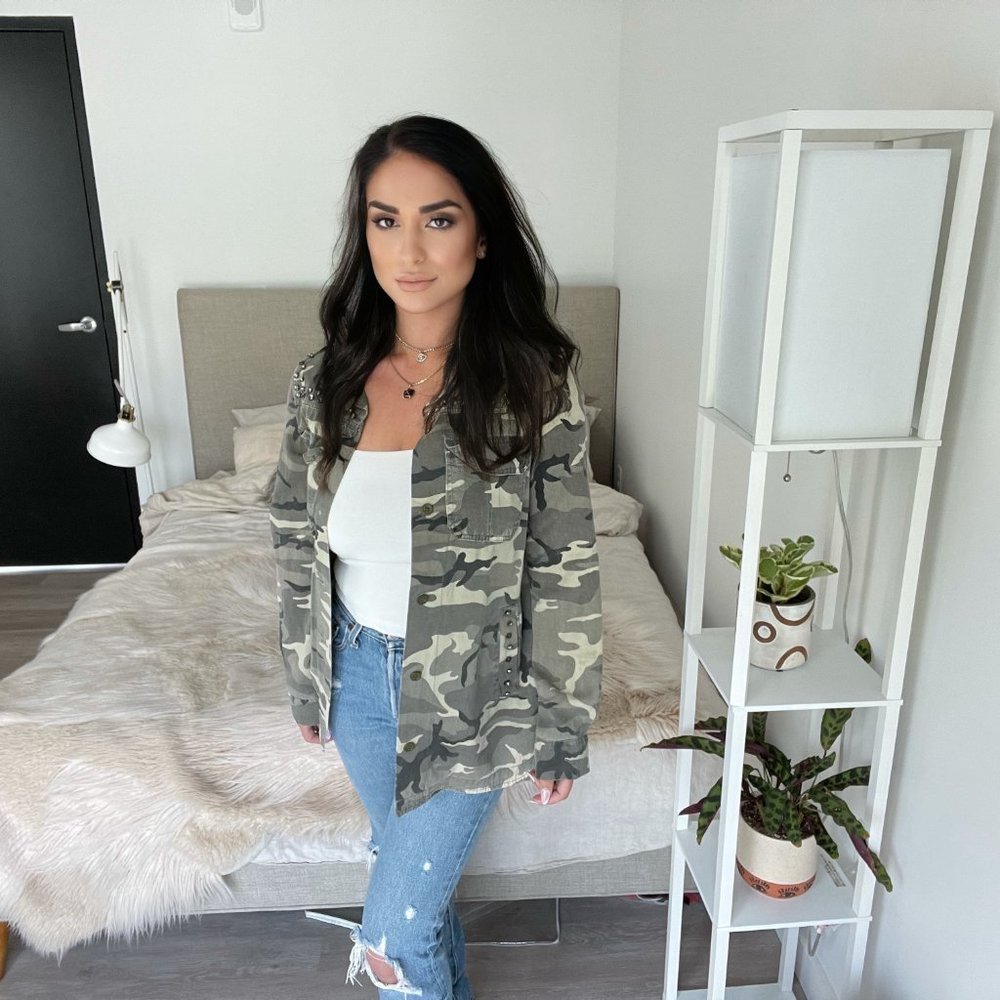 Zara Trafaluc Camo Jacket with Rhinestones